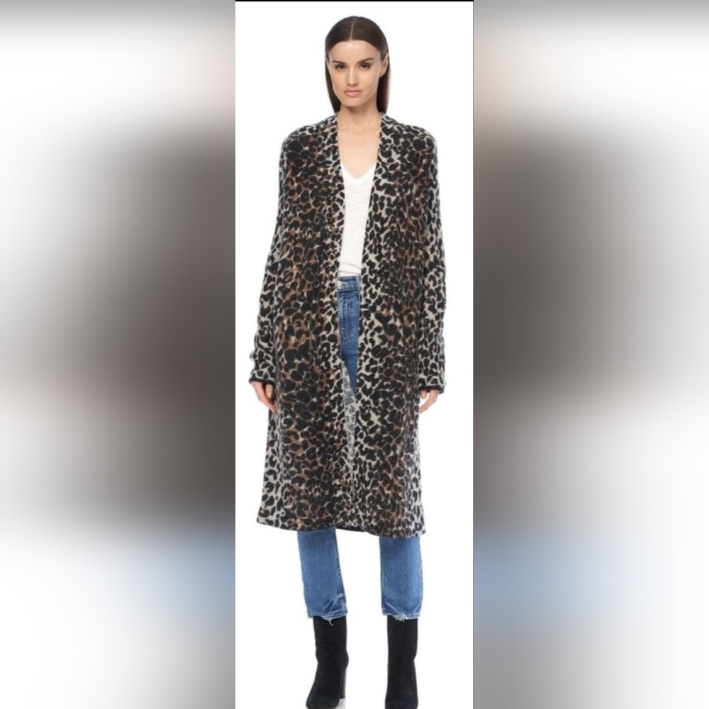 360Cashmere Leopard Print Long Line Cardigan S